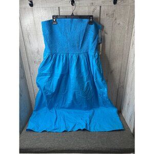 A New Day Womens Blue Strapless Smocked Maxi Dress Size L w/ Detachable Straps